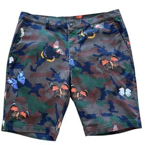 Paisley & Gray Mens Shorts 34W Slim Fit Chino All Over Print Camo & Butterflies